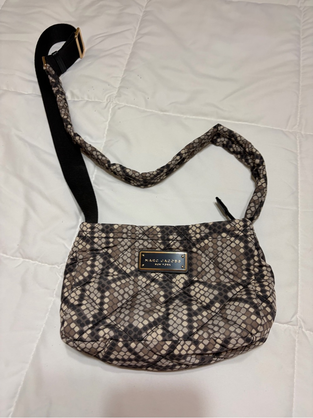 Marc Jacobs Quilted Snake-Print Crossbody in Taupe and Black